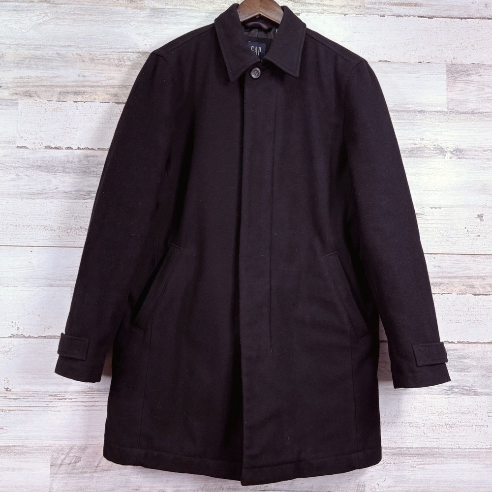 GAP Y2K Mens Black‎ Wool Blend Peacoat Jacket Size S Pockets Lined Winter 40R